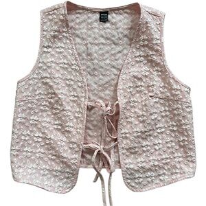 SHEIN Light Pink Tie Front Floral Textured V Neck Sleeveless Vest Top Medium